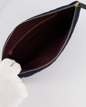 Chanel Navy Quilted Wool Pouch Bag with Gold Hardware and Nautical-Themed Charm Embroidery