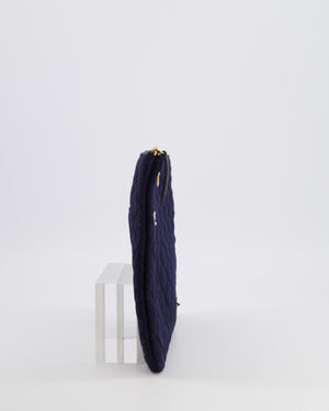 Chanel Navy Quilted Wool Pouch Bag with Gold Hardware and Nautical-Themed Charm Embroidery