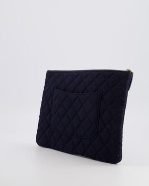 Chanel Navy Quilted Wool Pouch Bag with Gold Hardware and Nautical-Themed Charm Embroidery