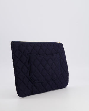 Chanel Navy Quilted Wool Pouch Bag with Gold Hardware and Nautical-Themed Charm Embroidery