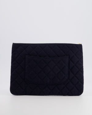 Chanel Navy Quilted Wool Pouch Bag with Gold Hardware and Nautical-Themed Charm Embroidery