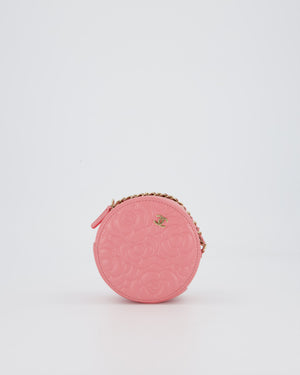 Chanel Pink Camellia Caviar Leather Round Bag with Chain With Gold Hardware