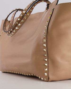 Valentino Nude Pink Leather Medium Rockstud Tote Bag with Multi-Colour Beaded Butterfly Appliques&nbsp;