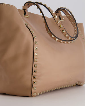 Valentino Nude Pink Leather Medium Rockstud Tote Bag with Multi-Colour Beaded Butterfly Appliques&nbsp;
