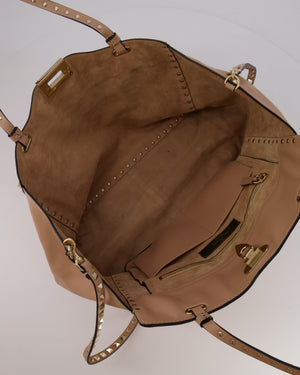 Valentino Nude Pink Leather Medium Rockstud Tote Bag with Multi-Colour Beaded Butterfly Appliques&nbsp;