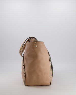 Valentino Nude Pink Leather Medium Rockstud Tote Bag with Multi-Colour Beaded Butterfly Appliques&nbsp;