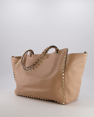 Valentino Nude Pink Leather Medium Rockstud Tote Bag with Multi-Colour Beaded Butterfly Appliques&nbsp;