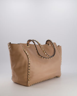 Valentino Nude Pink Leather Medium Rockstud Tote Bag with Multi-Colour Beaded Butterfly Appliques&nbsp;