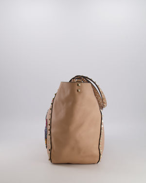 Valentino Nude Pink Leather Medium Rockstud Tote Bag with Multi-Colour Beaded Butterfly Appliques&nbsp;