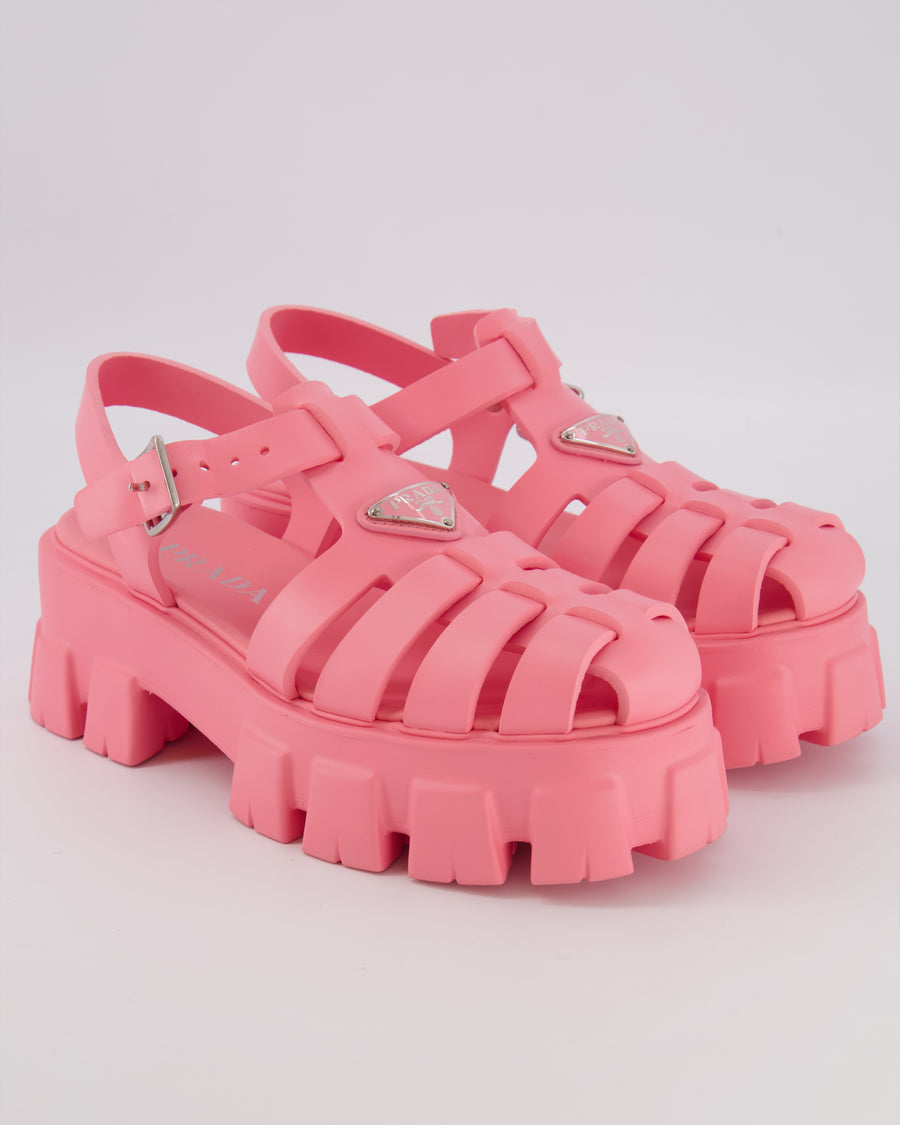 Prada Pink Rubber Platformed Monolith Sandals Size EU 39 RRP £650