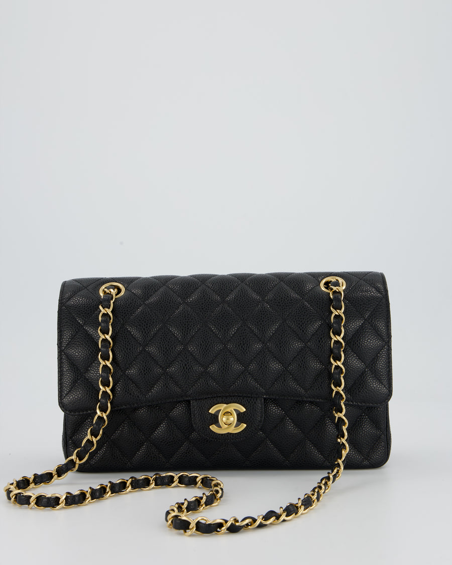 Chanel Black Medium Classic Double Flap Bag in Caviar Leather with Gold Hardware