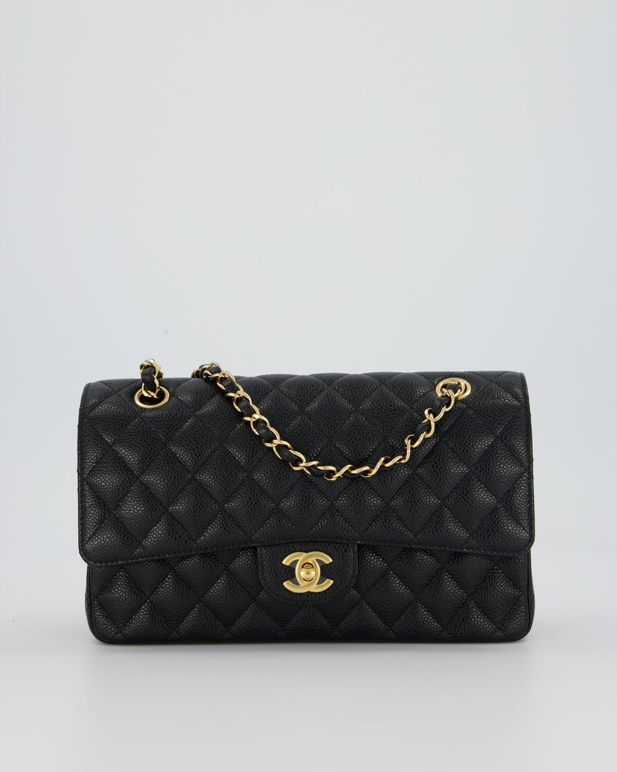 Chanel Black Medium Classic Double Flap Bag in Caviar Leather with Gold Hardware
