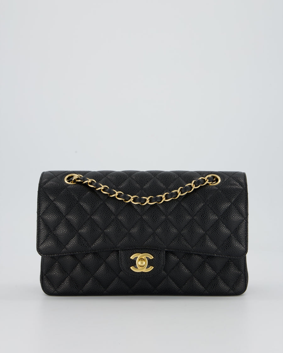 Chanel Black Medium Classic Double Flap Bag in Caviar Leather with Gold Hardware