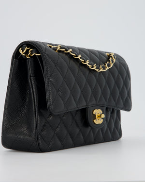 Chanel Black Medium Classic Double Flap Bag in Caviar Leather with Gold Hardware