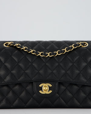 Chanel Black Medium Classic Double Flap Bag in Caviar Leather with Gold Hardware