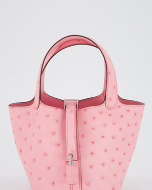 *HOT COLOUR* Hermès Micro Picotin Lock Bag in Bubblegum Pink Ostrich Leather with Palladium Hardware with matching Leather wrapped Padlock