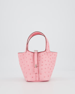 *HOT COLOUR* Hermès Micro Picotin Lock Bag in Bubblegum Pink Ostrich Leather with Palladium Hardware with matching Leather wrapped Padlock