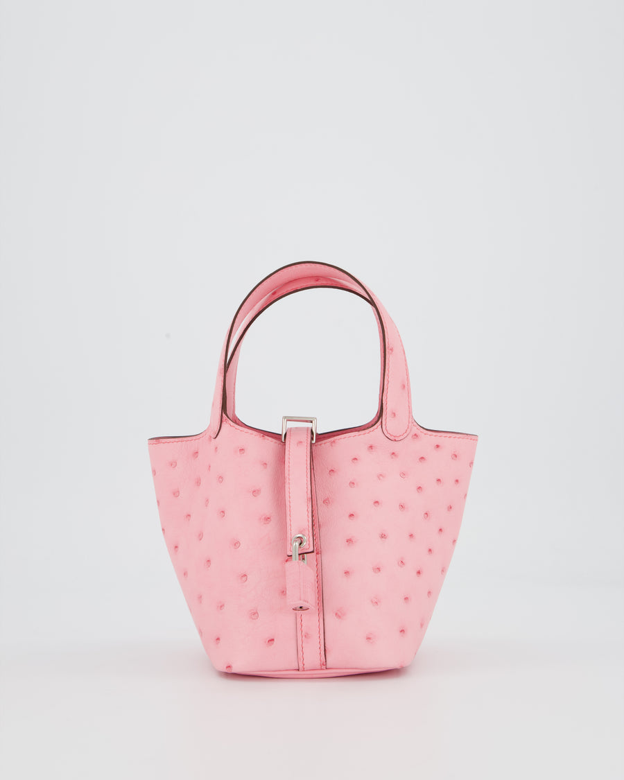 *HOT COLOUR* Hermès Micro Picotin Lock Bag in Bubblegum Pink Ostrich Leather with Palladium Hardware with matching Leather wrapped Padlock