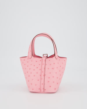 *HOT COLOUR* Hermès Micro Picotin Lock Bag in Bubblegum Pink Ostrich Leather with Palladium Hardware with matching Leather wrapped Padlock