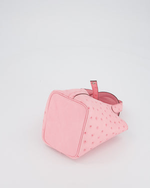*HOT COLOUR* Hermès Micro Picotin Lock Bag in Bubblegum Pink Ostrich Leather with Palladium Hardware with matching Leather wrapped Padlock