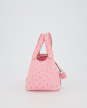 *HOT COLOUR* Hermès Micro Picotin Lock Bag in Bubblegum Pink Ostrich Leather with Palladium Hardware with matching Leather wrapped Padlock