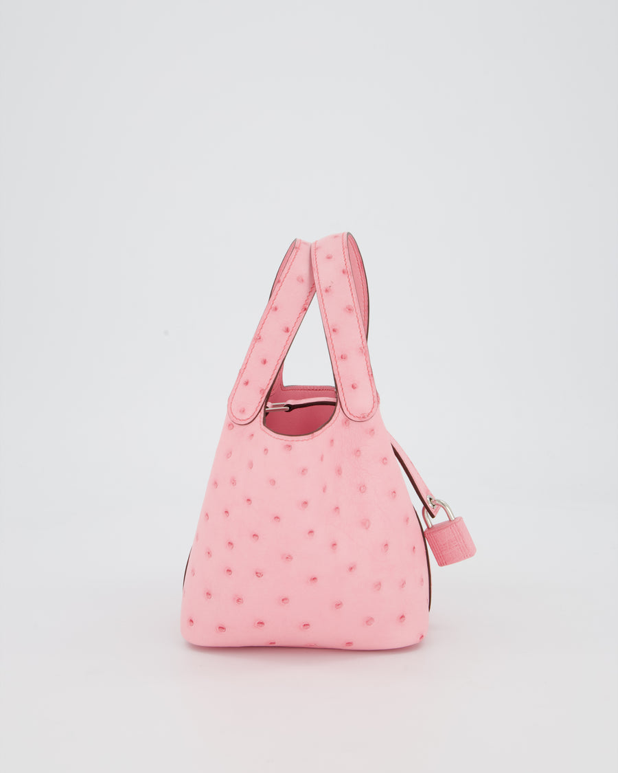 *HOT COLOUR* Hermès Micro Picotin Lock Bag in Bubblegum Pink Ostrich Leather with Palladium Hardware with matching Leather wrapped Padlock