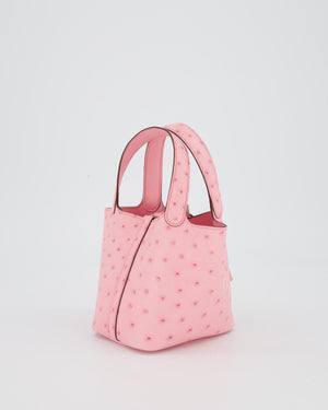 *HOT COLOUR* Hermès Micro Picotin Lock Bag in Bubblegum Pink Ostrich Leather with Palladium Hardware with matching Leather wrapped Padlock
