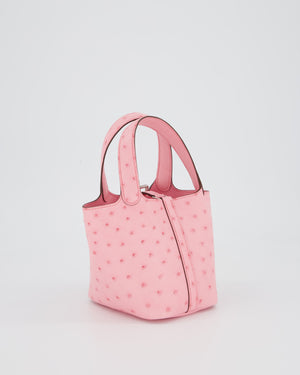 *HOT COLOUR* Hermès Micro Picotin Lock Bag in Bubblegum Pink Ostrich Leather with Palladium Hardware with matching Leather wrapped Padlock