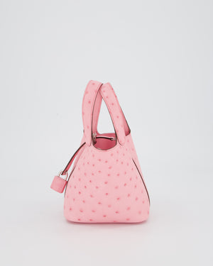 *HOT COLOUR* Hermès Micro Picotin Lock Bag in Bubblegum Pink Ostrich Leather with Palladium Hardware with matching Leather wrapped Padlock