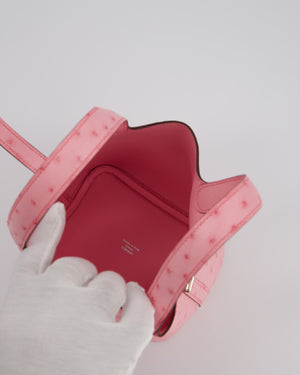 *HOT COLOUR* Hermès Micro Picotin Lock Bag in Bubblegum Pink Ostrich Leather with Palladium Hardware with matching Leather wrapped Padlock