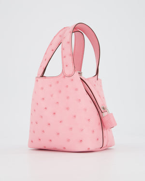 *HOT COLOUR* Hermès Micro Picotin Lock Bag in Bubblegum Pink Ostrich Leather with Palladium Hardware with matching Leather wrapped Padlock
