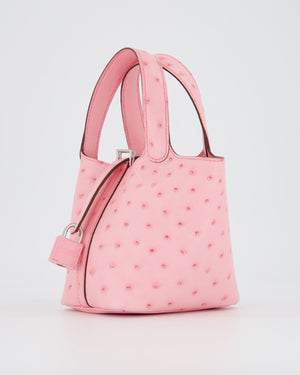 *HOT COLOUR* Hermès Micro Picotin Lock Bag in Bubblegum Pink Ostrich Leather with Palladium Hardware with matching Leather wrapped Padlock