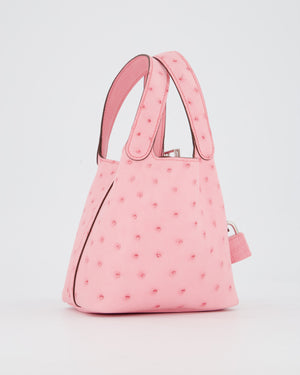 *HOT COLOUR* Hermès Micro Picotin Lock Bag in Bubblegum Pink Ostrich Leather with Palladium Hardware with matching Leather wrapped Padlock
