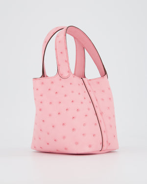 *HOT COLOUR* Hermès Micro Picotin Lock Bag in Bubblegum Pink Ostrich Leather with Palladium Hardware with matching Leather wrapped Padlock