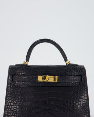 *HOT* Hermès Mini Kelly II Bag in Bleu Indigo Alligator Leather with Gold Hardware