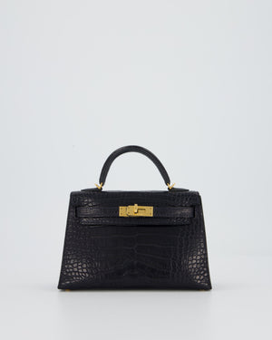 *HOT* Hermès Mini Kelly II Bag in Bleu Indigo Alligator Leather with Gold Hardware