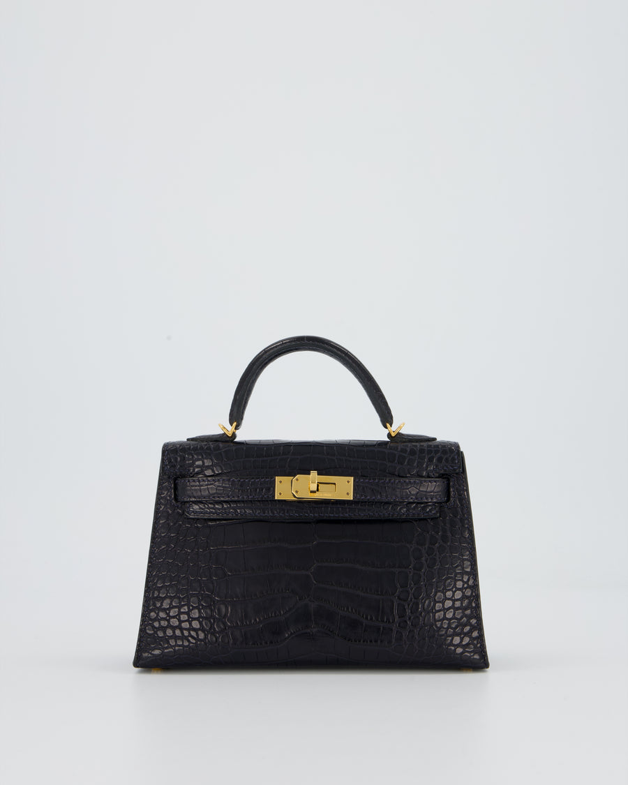 *HOT* Hermès Mini Kelly II Bag in Bleu Indigo Alligator Leather with Gold Hardware