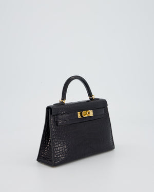 *HOT* Hermès Mini Kelly II Bag in Bleu Indigo Alligator Leather with Gold Hardware