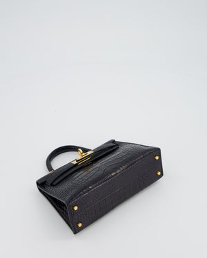 *HOT* Hermès Mini Kelly II Bag in Bleu Indigo Alligator Leather with Gold Hardware