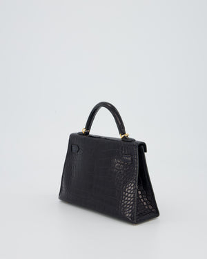 *HOT* Hermès Mini Kelly II Bag in Bleu Indigo Alligator Leather with Gold Hardware