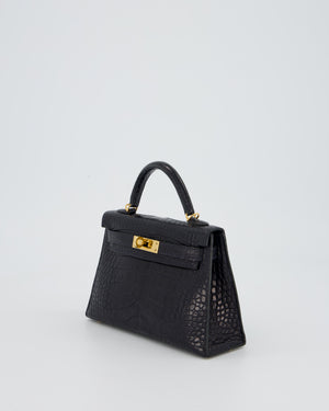 *HOT* Hermès Mini Kelly II Bag in Bleu Indigo Alligator Leather with Gold Hardware