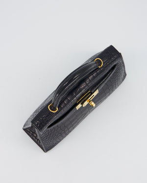 *HOT* Hermès Mini Kelly II Bag in Bleu Indigo Alligator Leather with Gold Hardware