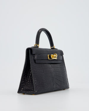 *HOT* Hermès Mini Kelly II Bag in Bleu Indigo Alligator Leather with Gold Hardware