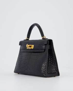 *HOT* Hermès Mini Kelly II Bag in Bleu Indigo Alligator Leather with Gold Hardware