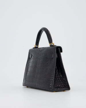 *HOT* Hermès Mini Kelly II Bag in Bleu Indigo Alligator Leather with Gold Hardware