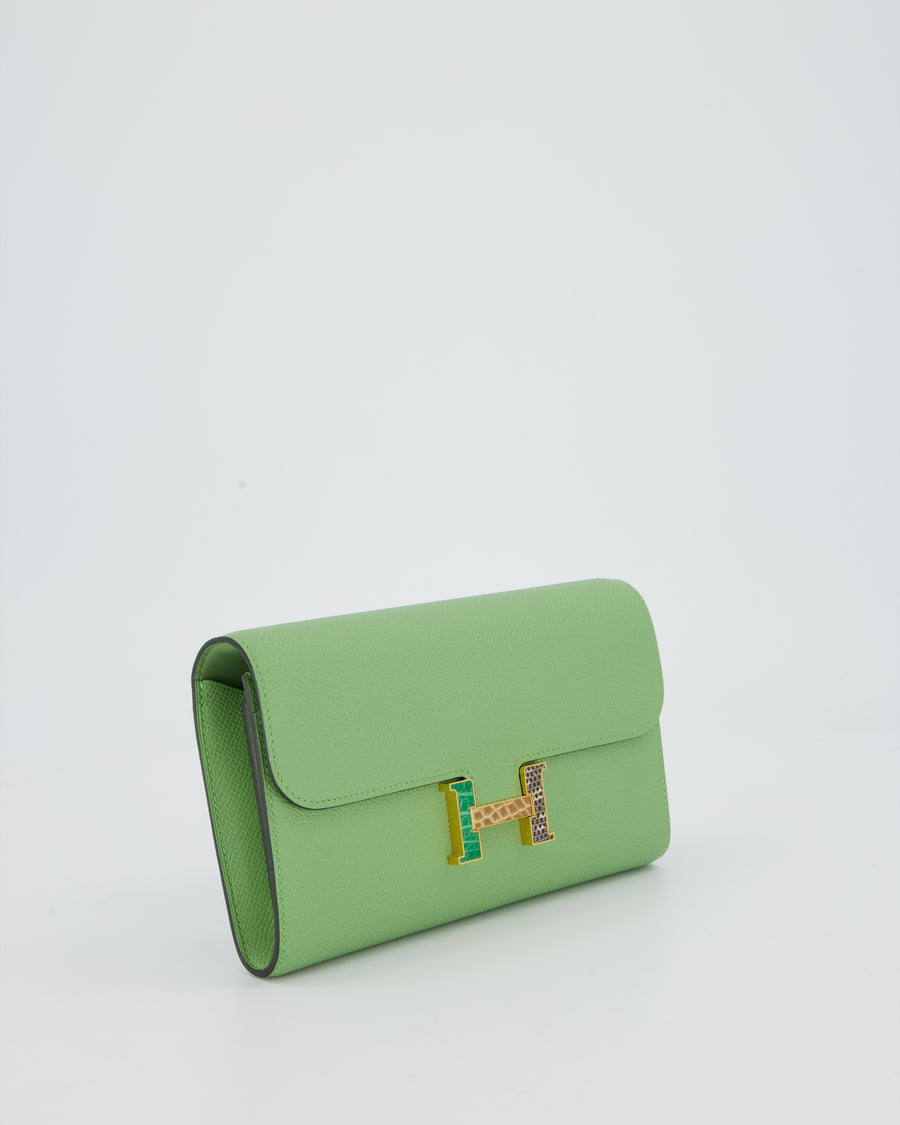 Hermès Constance To Go Bag in Green Vert Criquet Epsom Leather with Multi Colour Lizard Hardware