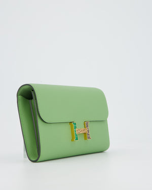 Hermès Constance To Go Bag in Green Vert Criquet Epsom Leather with Multi Colour Lizard Hardware