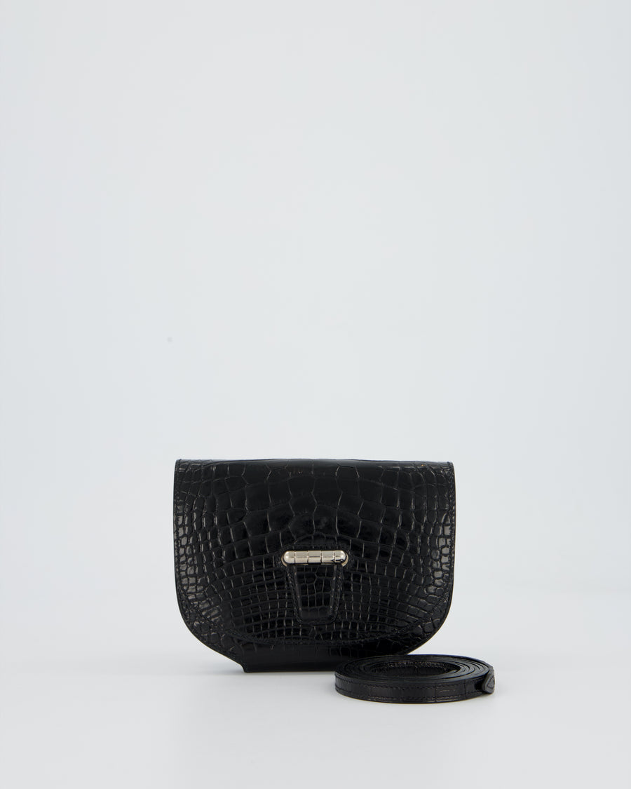 Hermès Mini Convoyeur in Black Shiny Alligator with Palladium Hardware