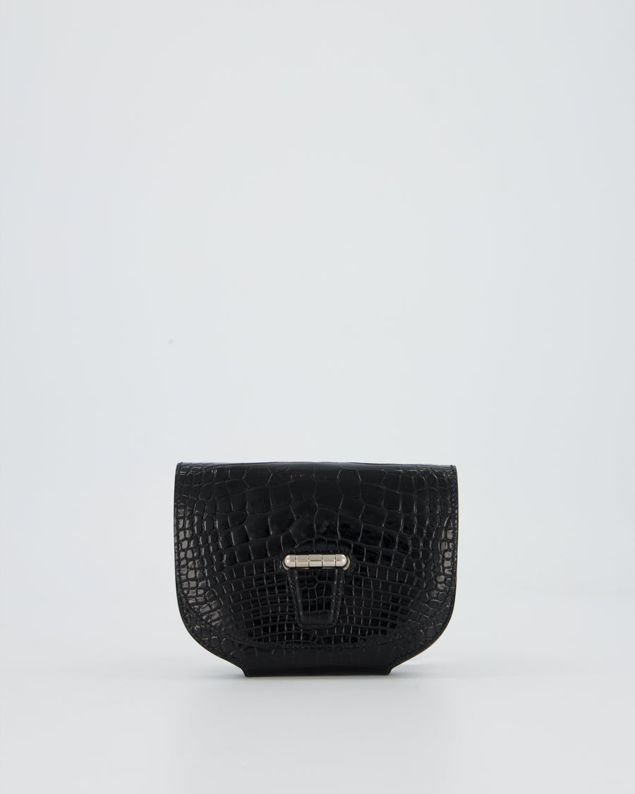 Hermès Mini Convoyeur in Black Shiny Alligator with Palladium Hardware