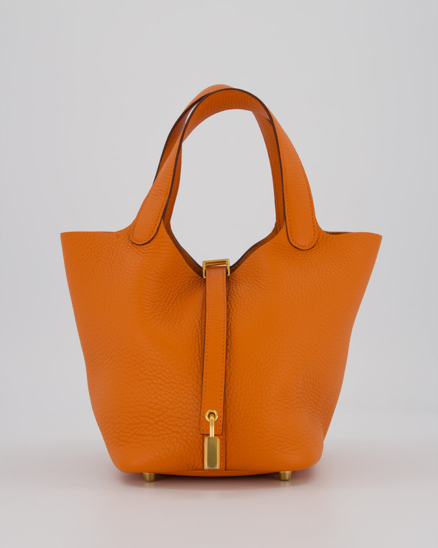 Hermès Picotin Lock 18 Bag in Orange H Taurillon Clemence Leather with Gold Hardware